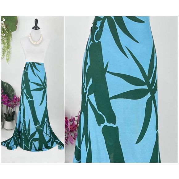 Vintage Aloha 1968 Other - Blue Green Bamboo SARONG Kīkepa Pareo Lavalava Beach Wrap Skirt Summer Scarf